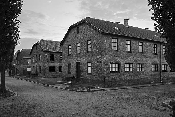 Brick barrack buildings at Auschwitz museum and memorial