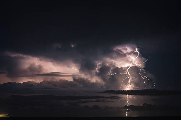 Thunderbolts and lightnings over the sea.