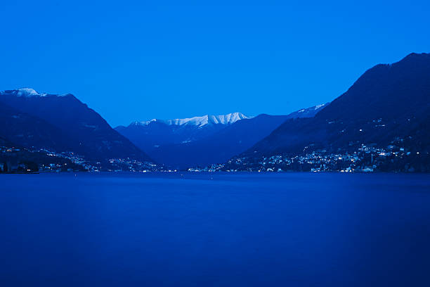 Blue hour panoramic shot on Lake Como, Italy