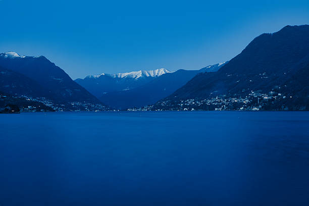 Blue hour panoramic shot on Lake Como, Italy