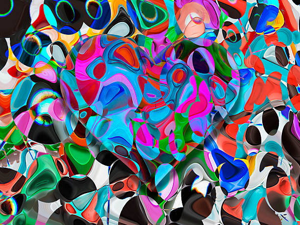 Bold abstract heart composition featuring fluid, overlapping shapes and vibrant multicolored patterns. The dynamic blend of turquoise, pink, red, green, black, and white creates a modern, energetic visual with a sense of motion and emotional intensity.