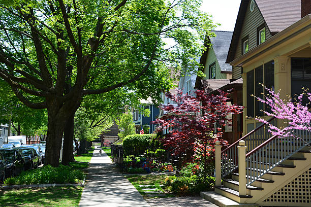 Spring season on a residential street on the north side of Chicago.