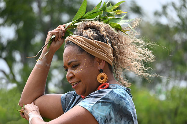 Coffs Harbour, Nsw - Jan 26 2026:Indigenous Australians female dancing, a profound expression of culture, connecting women to Ancestors, Country, and community through movement, song, and storytelling. Performances, often featuring traditional, sacred, or contemporary styles, celebrate identity and spirituality, frequently utilizing body to represent totems.