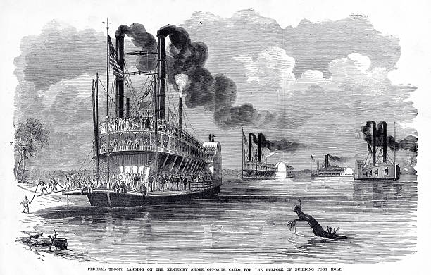 Engraving of Federal Troops Landing on the Kentucky Shore, Opposite Cairo, for the Purpose of Building Fort Holt, 1861 from 