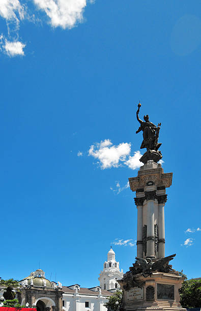 Quito, Pichincha, Ecuador: the Independence Monument (Monumento a la Independencia) standing at the center of the Plaza Grande in the UNESCO World Heritage historic center. Inaugurated in 1906, this Neoclassical commemorative column honors the heroes of the \