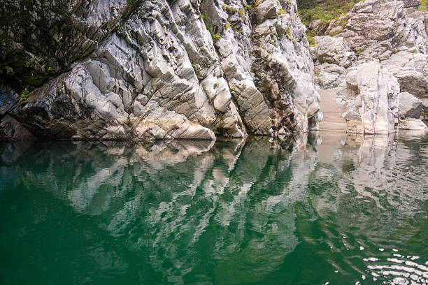 The rocky surface of Oboke (Tokushima, Japan) reflected in the river