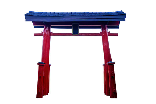 Wooden Torii gate, the traditional Japanese gate isolated on white background with clipping path