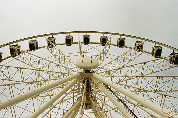 Large ferris wheel viewed from below with empty cabins high abov in Cape Town, Western Cape, South Africa