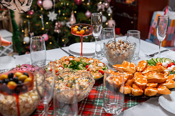 Chocolate muffins and bundt cake served for a Christmas lunch