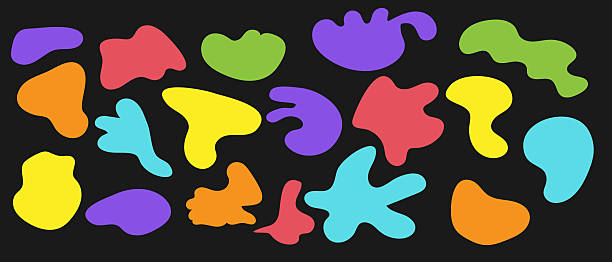 Set of freeform organic blob shapes in vector illustration. Amoeba, irregular, fluid forms in soft textured style. Perfect for backgrounds, posters, stickers, web, UI, motion graphics.