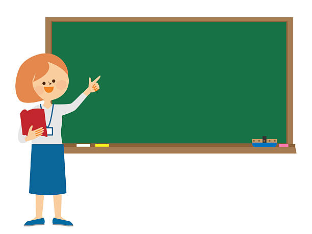 Illustration of a teacher standing in front of a blackboard