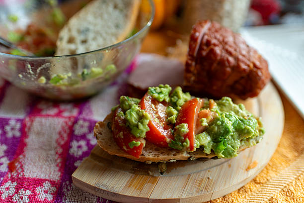 Avocado Guacamole Toast Morning Brunch with boiled eggs