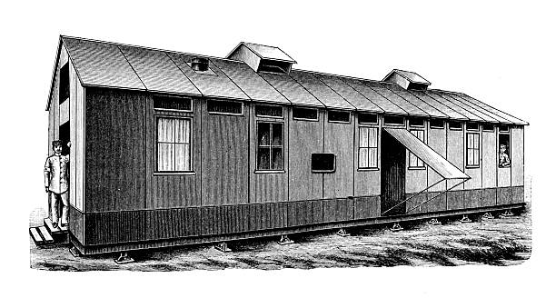 Revolutionary invention in military and medical logistics. Prefabricated Field Hospital. Designed by the Danish Captain Döcker (and manufactured by the famous firm Christoph & Unmack), this structure bridged the gap between the temporary tent and the permanent brick hospital