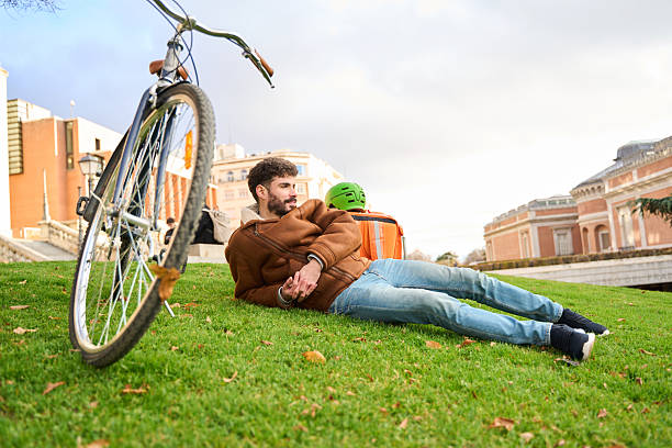 A woman relax leisure in cycle tour outdoors