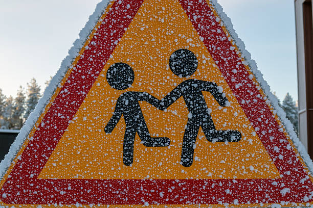 frosty traffic sign warning of children