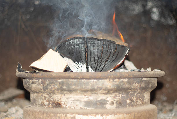 Lighting a fire, the process of smoking meat in a smokehouse.