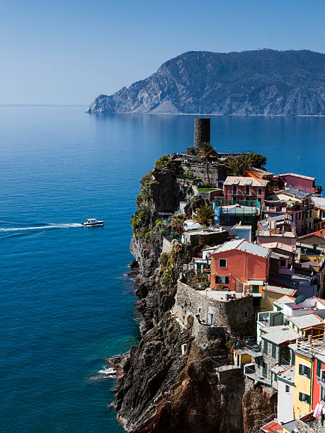 View on old city and castle in Vernazza (Castello di Vernazza, Italy)
