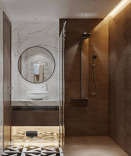 istock Modern Minimalist Bathroom Interior with Glass Shower and Sleek Vanity 2258649059