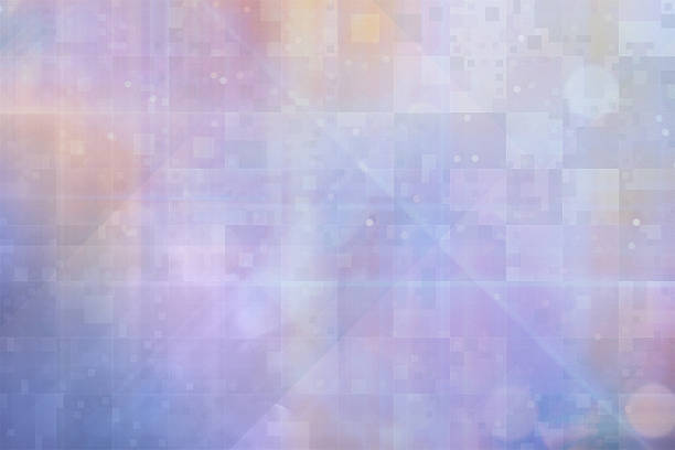 This ethereal abstract background features a soft blend of purple and blue hues intertwined with geometric pixel patterns and subtle light flares. Its modern, digital aesthetic provides a sophisticated backdrop for technology presentations, creative designs, and various artistic multimedia projects needing color.