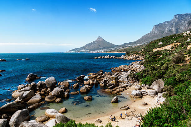 idyllic coast around cape town with lions head in the background