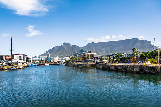 view on waterfront marina of Cape Town with  Table Mountain in the background
