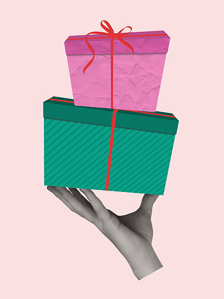 istock Modern art collage of hands with gift boxes. 2258688627