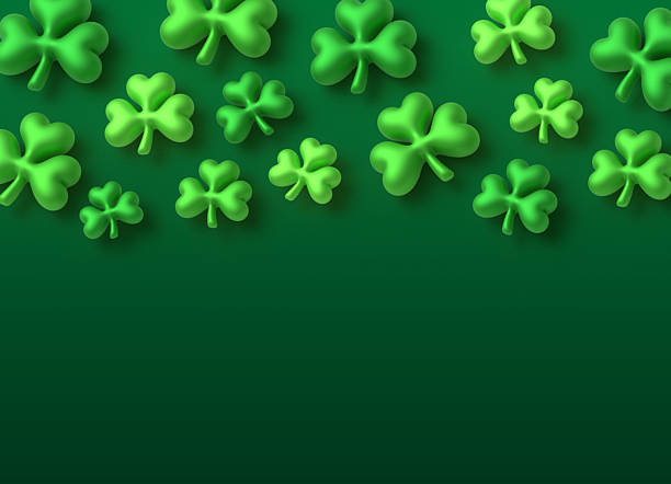 St. Patrick's Day 3D shamrock four-leafed clover green background.