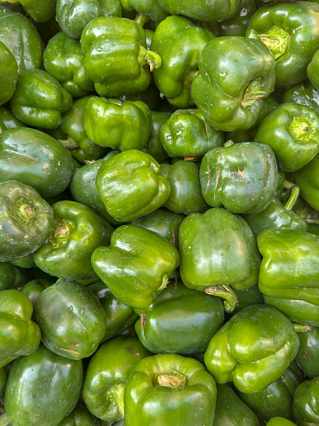 green bell pepper or capicum display in vegetable bazaar