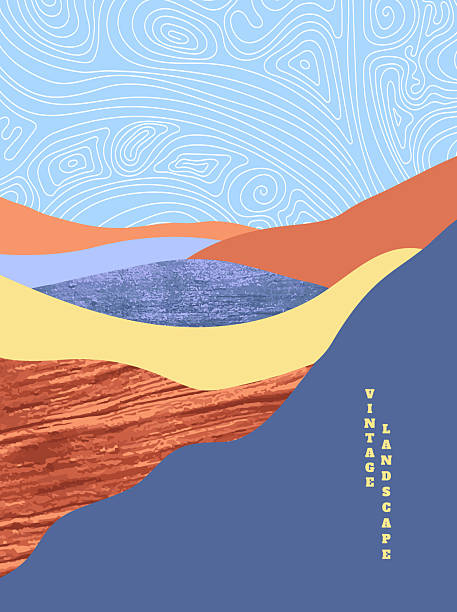 Vector illustration. Landscape backgrounds with abstract hills, topographic lines, and gold textures. Design elements for a poster, cover, magazine, postcard, flyer, or invitation. Japanese motif