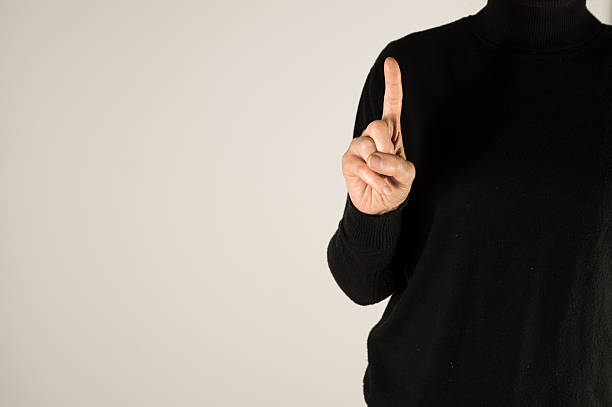 Woman representing a moment of the letter J in US Sign Language, represented with movement, part 1 of 3
