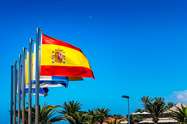 beautiful weather with spanish flag in Maspalomas at Grand Canary Island