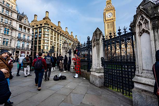 London, England, UK - January 24, 2026- The area along Bridge Street, Broad Sanctuary, Parliament Square, and Great George Street where Big Ben, Westminster Abbey, and the Westminster Bridge come together on a winter day