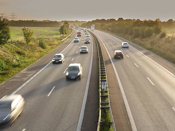 Motorway Infrastructure Front View of Driving Car through Streets
