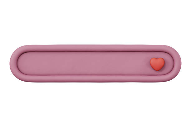 Pink search bar 3D illustration. Matte clay web interface with heart button for finding love, online dating app, soulmate matchmaking and copy space. Isolated on white background, clipping path.