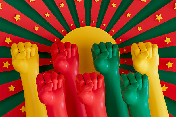 Powerful Raised Fists for Black History Month. Digitally generated image. 3d render.