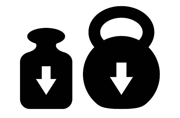 Iron weight icons, gravity symbols on white background