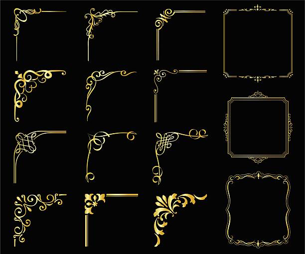 Set of decorative vintage gold frames, ornate floral borders, corner elements. Elegant Thailand style photo frame vector for pictures and design
