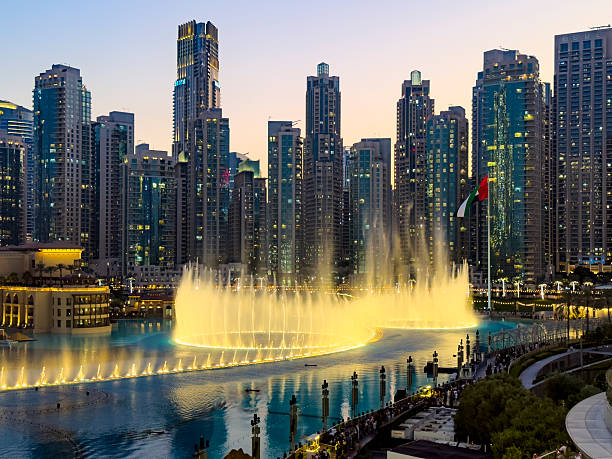 Water and light show in front of Burj Halifa.