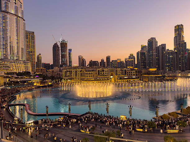 Water and light show in front of Burj Halifa.