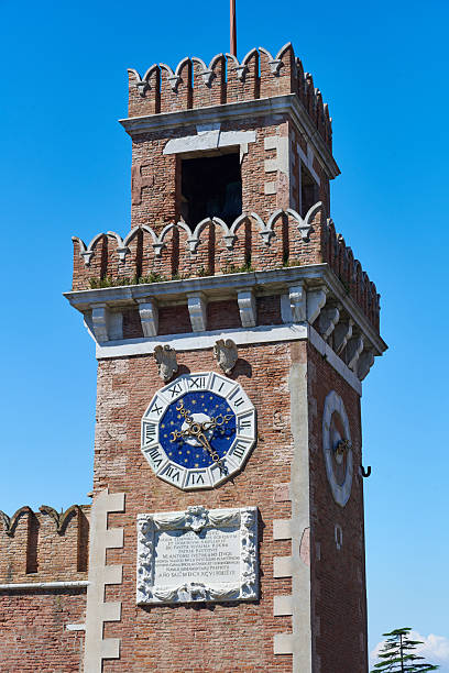Entrance of the Venetian Arsenale, a state owned complex of shipyards and armories. In the past this shipyard was used to produce military and civil trading vessels. Venice. Veneto. Italy.