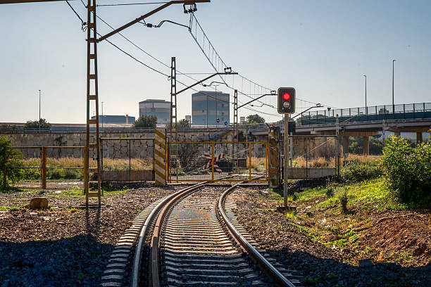 Railway tracks in an industrial area
