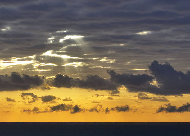 Sunrise in the Florida Keys with dramatic and colorful clouds create amazing stock drone photos over the Atlantic Ocean.