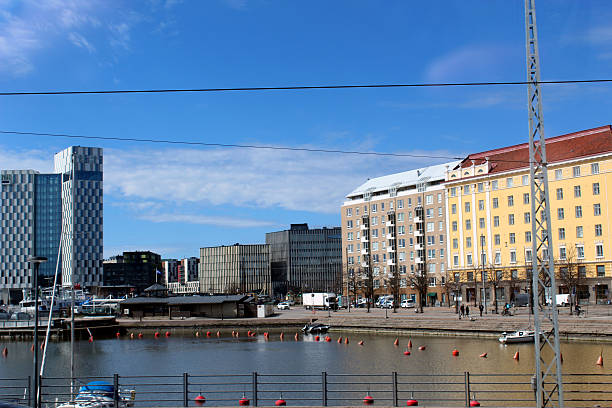 Urban Harbor Waterfront With Modern City Buildings