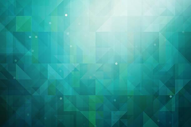 This vibrant abstract background features a sophisticated blend of teal and emerald triangles layered to create depth. Bright white light glows from the upper corner, casting a soft shimmer over the geometric pattern, making it ideal for technology or corporate presentation designs.