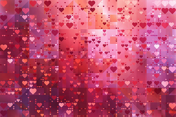 This vibrant digital artwork features a layered composition of hearts and geometric squares in shades of red and pink. The abstract design creates a romantic and energetic atmosphere, making it a perfect background for Valentine's Day celebrations, digital wallpaper, or social media.