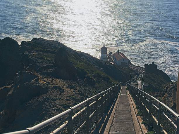 Walkway from headland to Point Reyes lighthouse at Point Reyes national seashore.