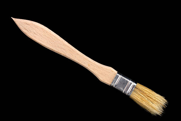 Wooden brush on a black background. Paint brush made of natural materials