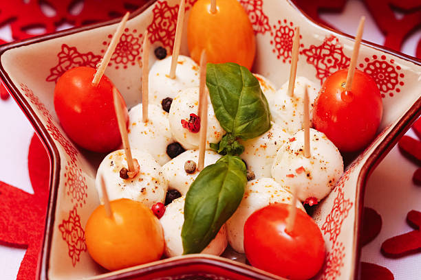 Italian finger food concept. Colorful party snack presentation. Closeup food still life.