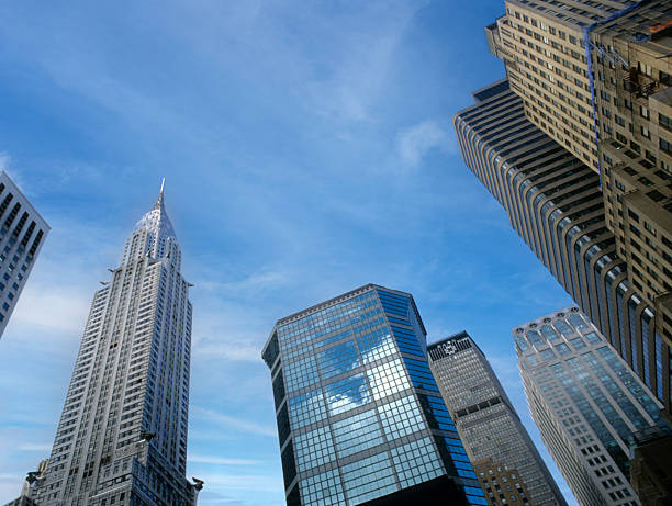 New York, USA - April 1, 1997: skyline view of Chrysler building with surrounding skyscraper.