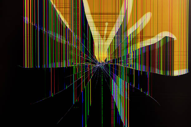 istock Severely cracked digital screen displaying colorful vertical lines and shattered glass, symbolizing a major technical failure or urgent repair need 2259022865